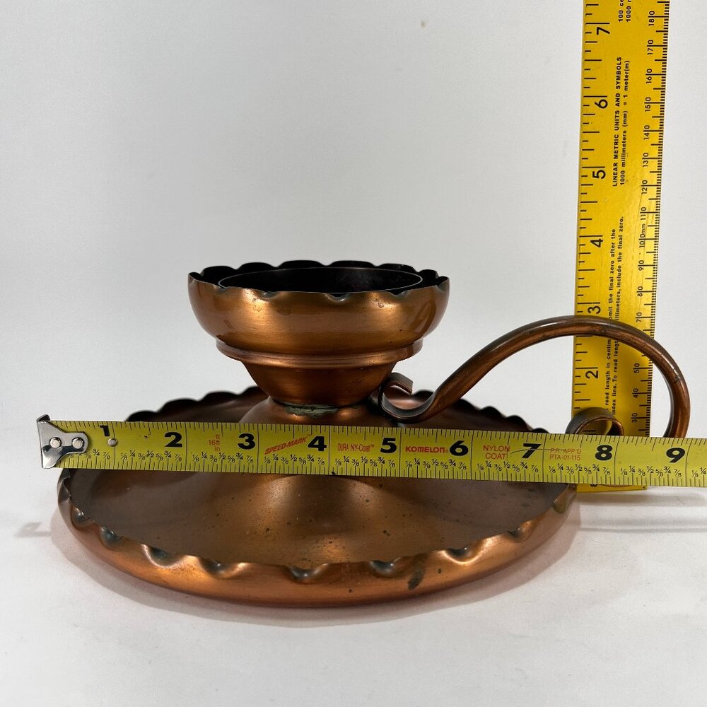Vtg Gregorian Copper Drip Tray Table Chamber Candlestick Candle Holder Handle - Picture 13 of 15
